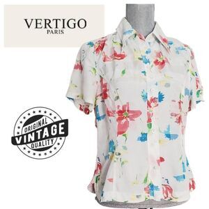 Vintage Vertigo Paris Floral Print Top Size Large  GUC